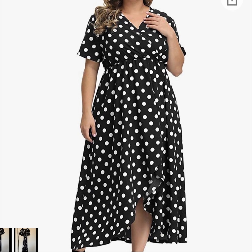 - 2/$30 Allegrace maxi polka dot wrap front dress size 4x black and white